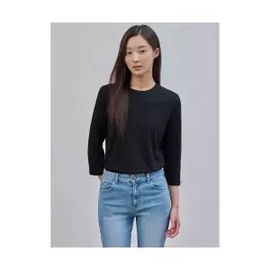 [국내매장정품] 빈폴 BEANPOLE LADIES [Essential] 라운드넥 7부 기본 티셔츠 블랙 (BF4741E015) BF4741E01