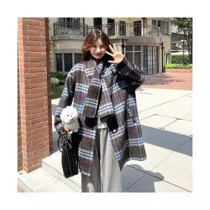 여성 러블리 코트 모직 프렌치 체크 울 겨 하프 다올4