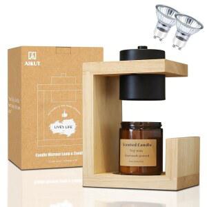 AIKUT 캔들 워머 램프, 2개의 전구, 타이머 및 조광기, 심플 내추럴 우드, 최대 4 5인치 호환, 홈 향 데코 110-120V 목재