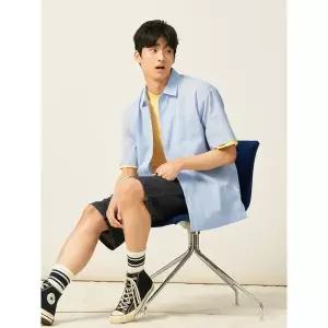 [빈폴] 강연 시어서커 변형 핀 스트라이프 오버핏 반소매 셔츠  블루 (BC5465C44P)