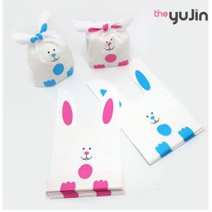 (50장세트) 토끼 캐릭터 비닐 봉투 생일 답례품 어린이집 유치원 교회 단체 양말 간식 선물 포장 구디백