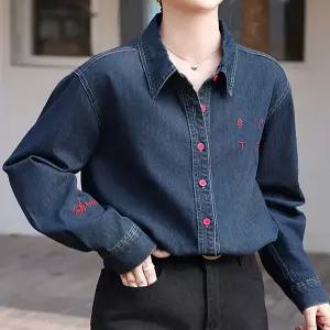 [드레스허그]레드 버튼 2color 데님 셔츠