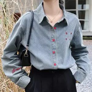 [휴드]레드 민 레터링 데님 셔츠