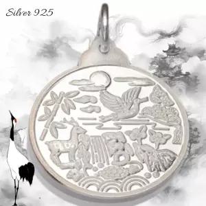 십장생 실버 펜던트 925순은 건강 복 목걸이 메달 은목걸이 24mm 30mm 원형 팬던트 선물용