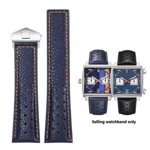 남성용  가죽 시계 밴드 통기성 접이식 버클 스트랩 태그호이어 모나코 CAW211M 22mm