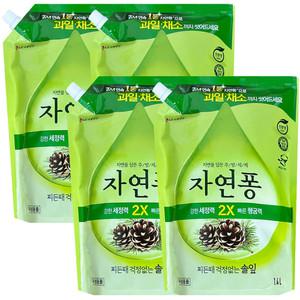 엘지생활건강 자연퐁 찌든때 걱정없는 솔잎 주방세제 리필 1.4L 4개