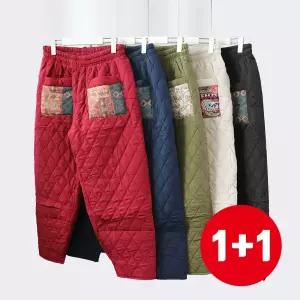 남여공용 겨울 누빔 패딩바지 빅사이즈 작업복 깔깔이 밴딩팬츠 할머니 기모 작업복 김장바지 