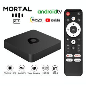셋톱 박스 안드로이드 스마트 TV AllwinnerH313 글로벌 버전 Mortal Q1 4K 구글 음성 어시스턴트 H 265 IPTV 듀얼 2 4G5GWifi 블루투스