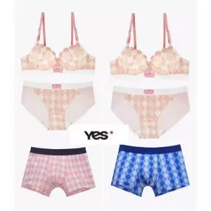 [롯데백화점]예스 오렌지 옐로우 아가일체크브라 팬티 드로즈 커플 세트 YSWBA105WPA106MDA105