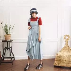 [앞머리]스트라이프 어깨리본 썸머뒷밴딩 롱원피스n801 _P064807636