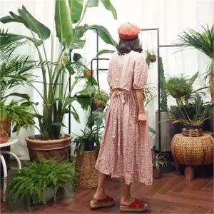 [앞머리]깅엄체크 뒷 오픈 리본 브이넥 롱 원피스n624_P081786285