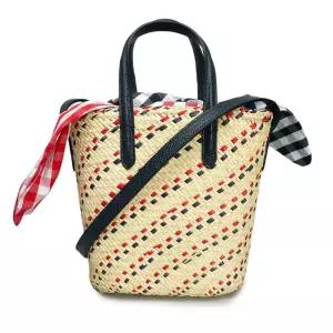 [중고명품] 블랙 내추럴 라피아 깅엄 체크 스카프 미니 토트백