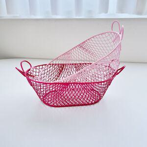 핑크리본 바구니 철제바스켓 소품정리함