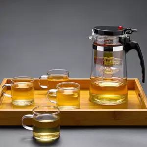 버튼 드롭 차포트 찻잔 4P세트 500ML 꽃차주전자 차주전자 컵세트 손님대접