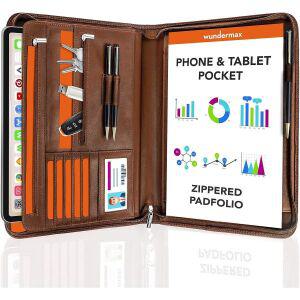 Wundermax 남녀 포트폴리오 바인더 10인치 가죽 패드폴리오 비즈니스 플래너