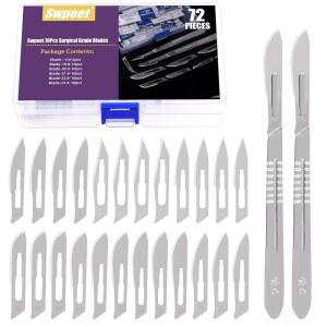 스핏 73Pcs 6가지 스타일 18 20 21 22 23 24 25 메스칼날 수술용 칼날 4 메스칼 손잡이 구색 키트 생물학 실험실 해부학용 칼 절단 연습