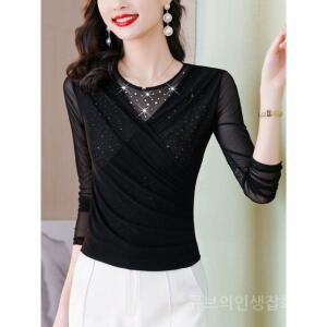 댄스웨어 라틴댄스복 줌바 여성 망사 상의 벨리 댄스티