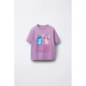 국내배송 ZARA 자라 베이비 신생아 유아 반짝이는 STITCH  ANGEL ⓒ DISNEY 프린트 티셔츠 다크 제비꽃 60
