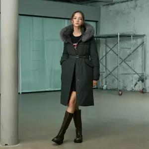 인퀼팅 벨티드 폭스퍼 구스 롱다운 ER4TD006