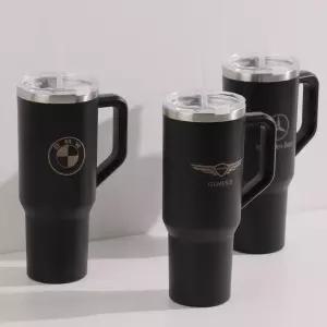 차량용 텀블러 제네시스 BMW 벤츠 로고 대용량 1.18리터 빨대 포함