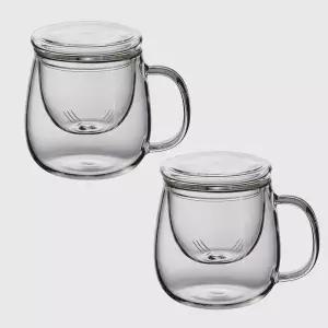 1+1 투명 내열 유리 찻잔 세트 500ml 뚜껑 있는 차 거름망 머그 컵 인퓨저 티 유리컵 차거름망 머그컵