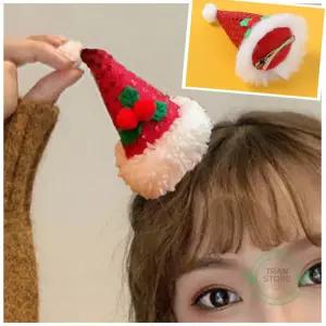 크리스마스 의상소품 성인 여성 여아 산타 모자 헤어 머리 집게 핀 11CM