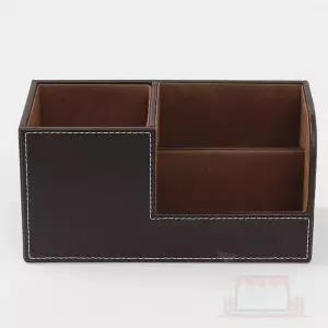 가죽 데스크 오거나이저 브라운 책꽂이정리함 가죽펜꽂이 사무실펜꽂이