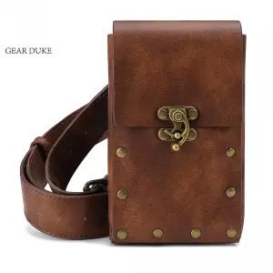 바이크 라이더 허리 가방 레트로 브라운 야외용 소형 사각형