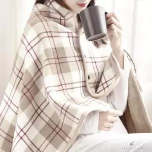 별봄샤인 극세사 망토 담요 100x140cm 브라운레드 단추담요 극세사이불