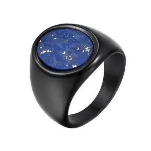 Rockyu 반지 남성용 스테인리스 금속 알레르기 대응 라피스라줄리 블랙에폭시 타원형 시그넷 링 실버 골드