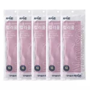 홀렌 마미손 컬러풀 튼튼한 고무장갑 중M 5개