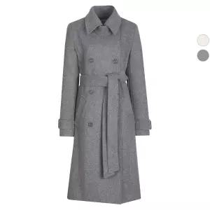 여성 하이넥 벨티드 겨울 정장 울코트