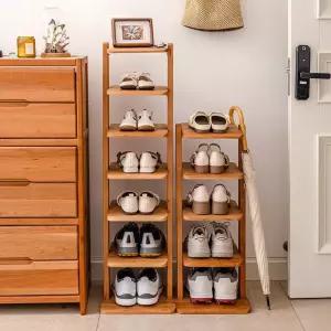 원목 틈새신발장 현관 신발 5단 고무나무 나무 신발장 슬림