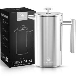 마이 제스티 홈 프렌치 프레스 커피 메이커 304 스테인리스 스틸 34온스 대형 이중벽 단열 3단계 여과 시스템 프리미엄 박스 - 식기세척기 안전