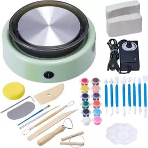 와 성인을 위한 VEVOR 미니 도자기 휠 초보자를 완전한 도구 키트 6인치 턴테이블 양방향 회전 에어 클레이