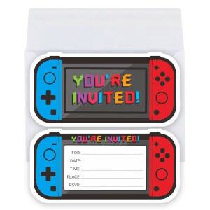 딩가오가오 비디오 게임 생일 파티 초대장 봉투 20개 3x6인치 양면 장식 소년 선물