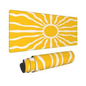 추상 보헤미안 스타일 선 옐로우 대형 게이밍 마우스 패드, 확장된 키보드 매트, 홈 오피스 작업 책상용 롱 컴퓨터 마우스패드 스티치 에지 미끄럼 방지 베이스 패드 매트