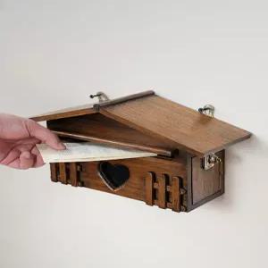 벽걸이 우편함 나무수납함 다용도 벽걸이수납함 인테리어소품 홈데코 디자인 장식용 소박한 창의적인 가정용 우편함