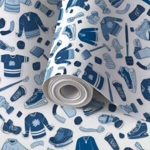 칸워스 필 앤 스틱 벽지 셀프 접착 아이스 하키 기어 저지 블루 톤 벽 벽화 탈착식 임차인 친화적인 주방용 접촉 용지 17.7''x118''