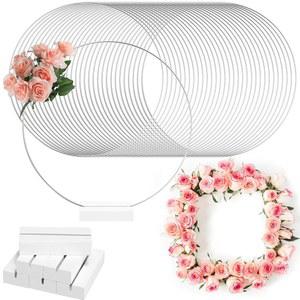 히카러 32개 12인치 메탈 플로럴 후프 센터피스 실버 우드 플레이스 카드 홀더 스탠드 발렌타인 데이 장식 화환 마크라메 반지 DIY 웨딩 파티 테이블