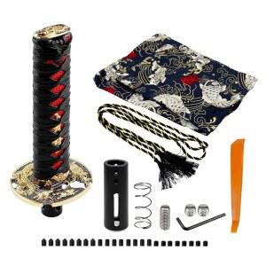 라이언스타 사무라이 검 자동 변속 노브 및 카타나 부츠 커버 유니버설 고대 일본 요소 쿨 기어 변속기 잠금/버튼 변속기와 호환