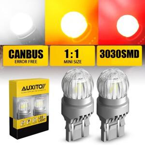 2Pcs AUXITO T20 7443 W21W LED DRL 주차 역방향 램프 정지 브레이크 화이트레드옐로우 자동 신호 전구 360