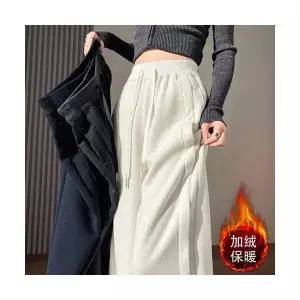 여자배기바지 겨울바지 기모 추동 캐시미어 커브 바지 공예 와이드 바나나 캐주얼 ible4