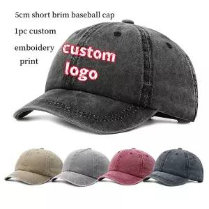 맞춤형 숏 챙 워싱 야구 모자 자수 로고 단색 면 아빠 힙합 여성 남성 스냅백 캡