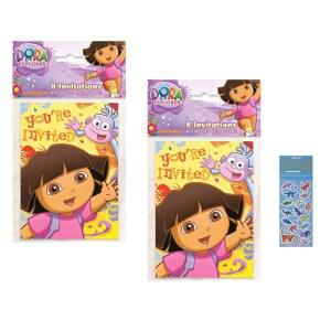 탐험가 암스캔 도라 생일 파티 용품 번들에는 초대장 16개 봉투 공룡 스티커 시트 1장이 포함되어