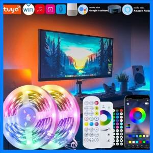LED 스트립 라이트 투야 와이파이 음악 동기화 리모컨 USB 5V RGB 플렉시블 테이프 룸 데코 TV 백라이트 알