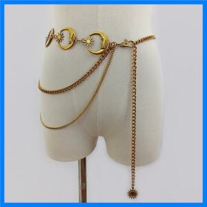 패션 빈티지 골드 체인 벨트 여성 고스 문 금속 디자이너 벨트 여성을위한 고품질 여성 허리 Tassle 고스