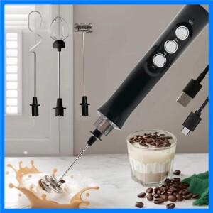 무선 충전식 전기 우유 거품기 - 3가지 속도 라떼 카푸치노 핫 초콜릿용 휴대용 거품 제조기 - USB 충전