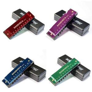 [미국배송] YOKSAS 4PCS 하모니카 세트 C 키 10 홀 성인용 케이스 클리닝 천(그린 레드 블루 퍼플)