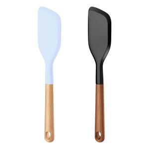 [미국배송] 로에폰 나무 손잡이 실리콘 고무 주걱 세트 주방 베이킹 요리 및 혼합용 고내열 논스틱 식기세척기 안전 BPA 프리 블랙+블루 2종 세트(나무 주걱-두 가지 색상)